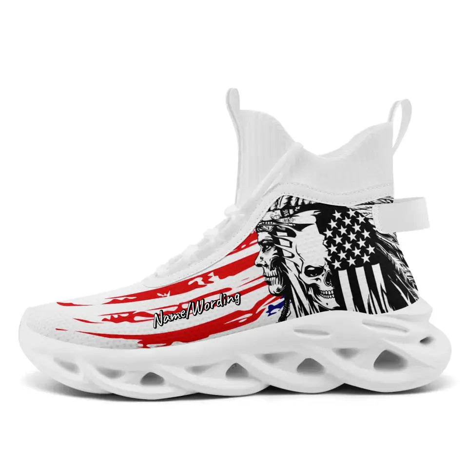 Personalized Veteran Sneakers, Custom Skull and Flag Shoes, Breathable and Glow at Night Shoes