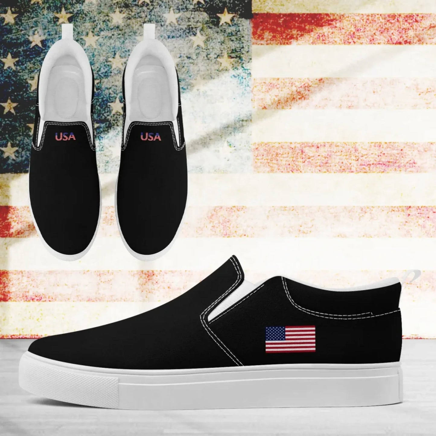 Personalized Patriotic Sneakers, Custom America Flag Shoes, Canvas Slip On Shoes
