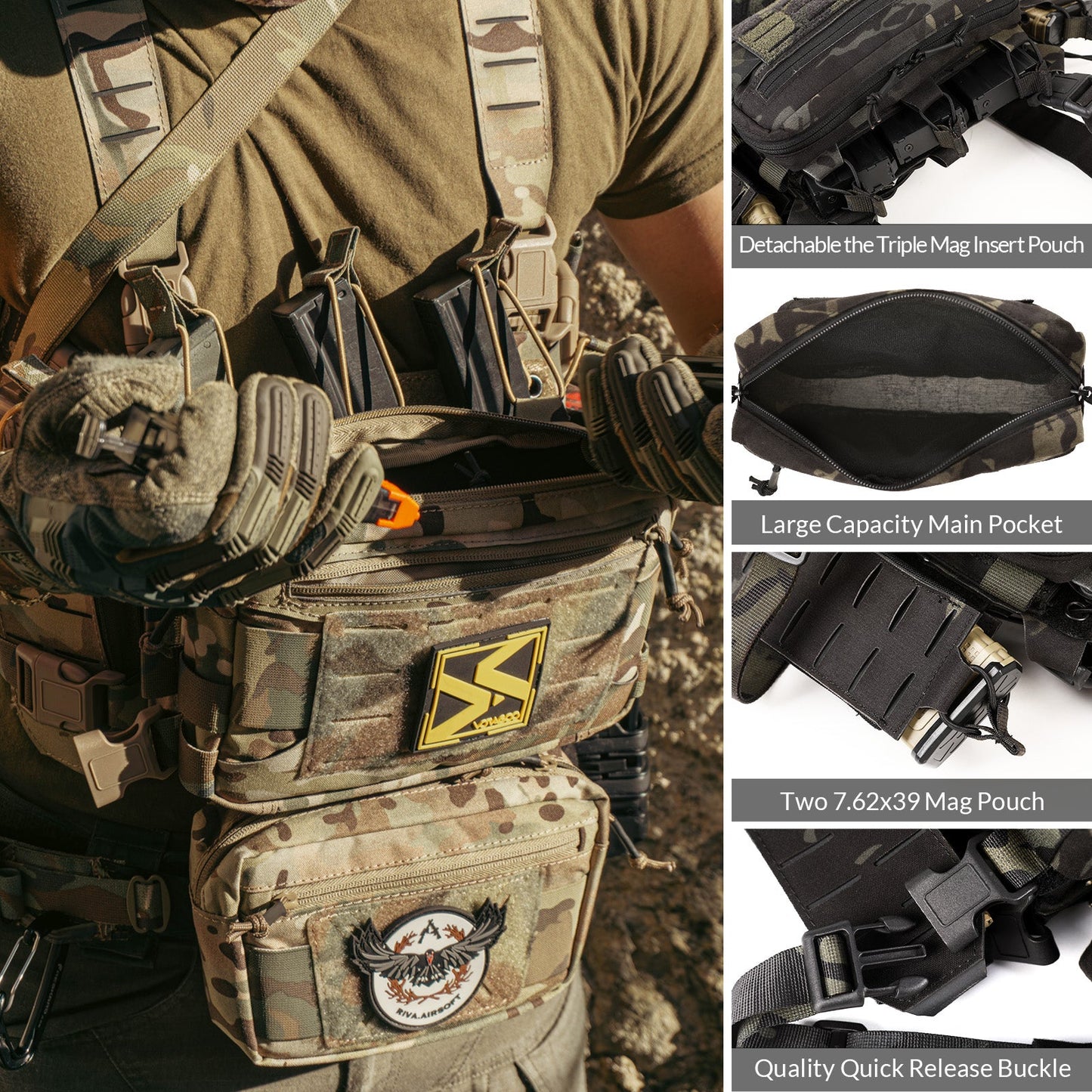 Votagoo Tactical Chest Rig,Molle Modular Micro Fight Chest Rigs Adjustable&Detachable with 5.56/7.62 Magazine Pouch