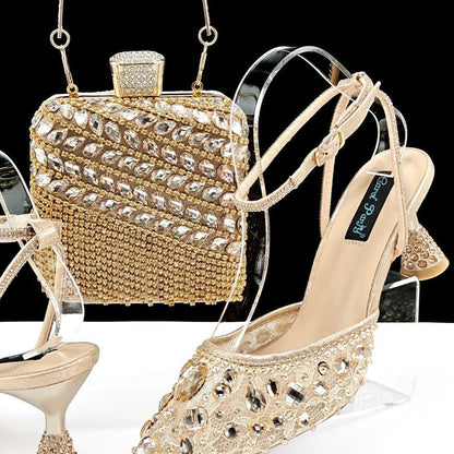 Large Rhinestone High Heel Sandals Three-dimensional Tassel Handbag Set - Convenient store