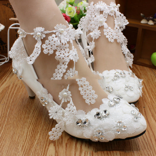 Wedding White Anklet High Heels - Convenient store