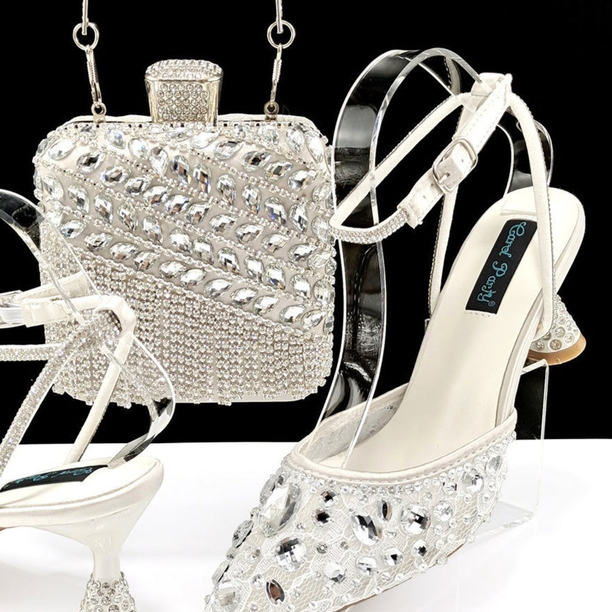 Large Rhinestone High Heel Sandals Three-dimensional Tassel Handbag Set - Convenient store