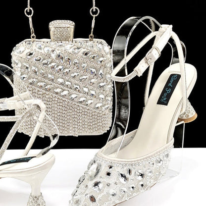 Large Rhinestone High Heel Sandals Three-dimensional Tassel Handbag Set - Convenient store