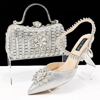 Sexy Women's Shoes And Bags Suit Drill Buckle Flower Decorative Ankle Drill Chain With Hard Clutch - Convenient store