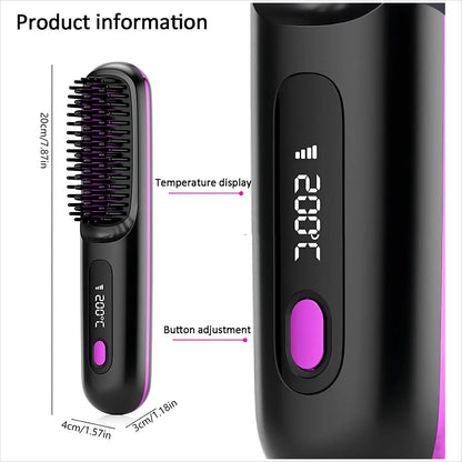 S7 Portable Cordless Hair Straightening Brush With LED Display - Lightweight Mini Negative Ion Hot Brush, USB Rechargeable Women's Travel Essentials Gift, Scald Protection - Convenient store