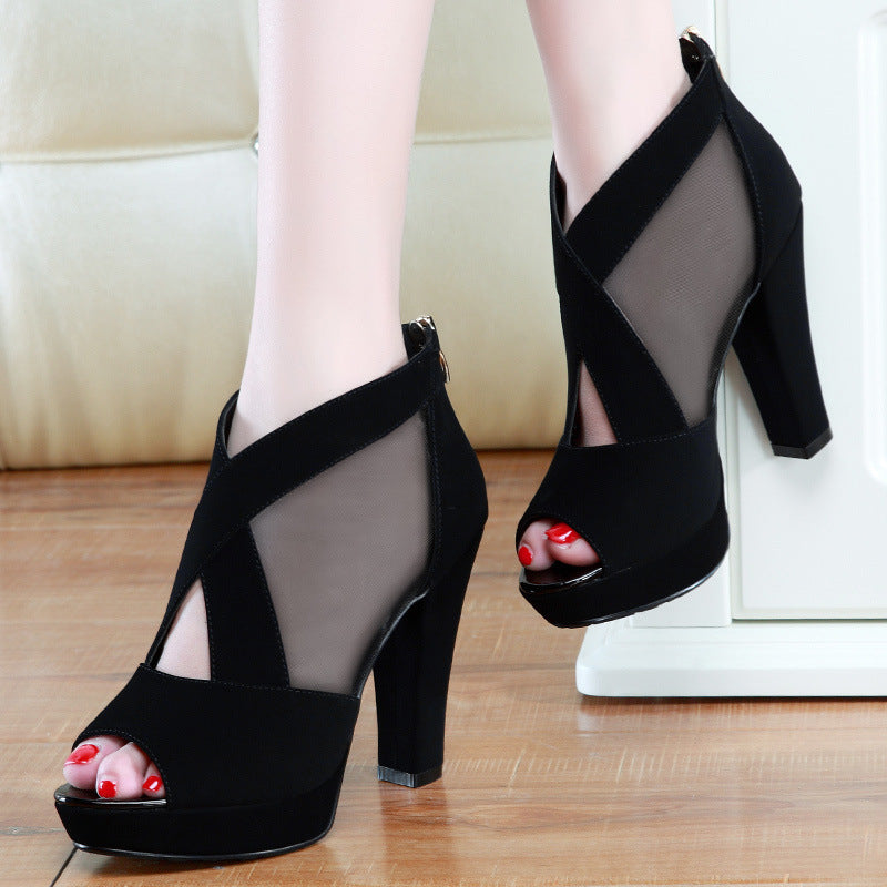 Mesh fish mouth high heels - Convenient store