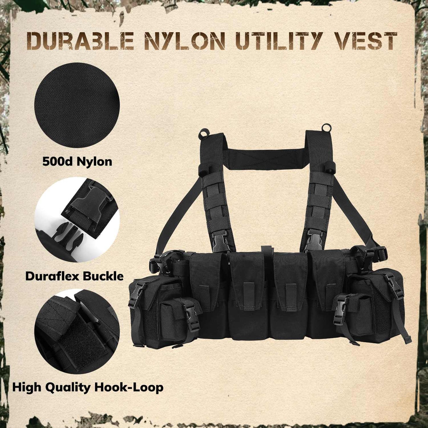 Votagoo Tactical Chest Rig with 5.56/7.62 Magazine Pouches & Detachable MOLLE System