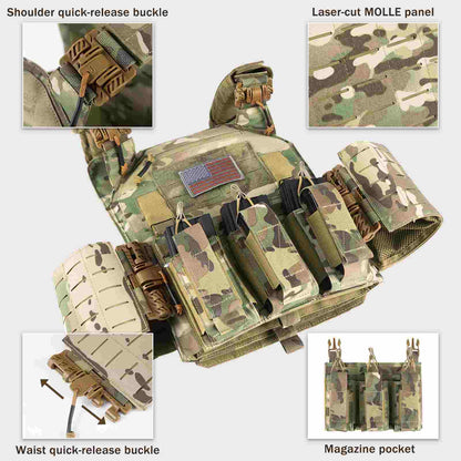 Votagoo 601 Laser Cut Molle Vest Adjustable Plate Carrier Tactical Military Vest