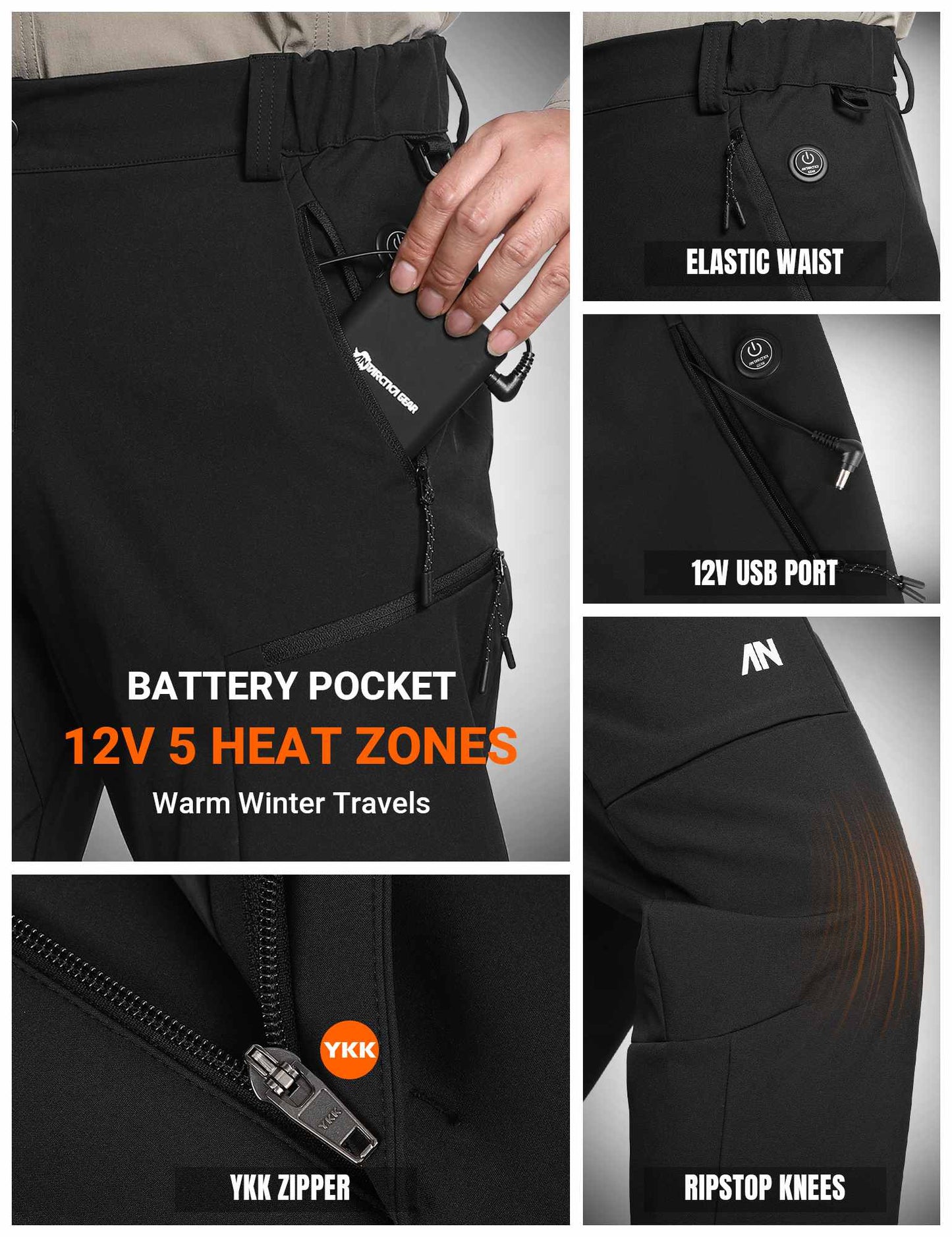 ANTARCTICA GEAR Heated Pants for Men, with 12V/20000mAh Battery
