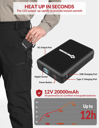 ANTARCTICA GEAR Heated Pants for Men, with 12V/20000mAh Battery