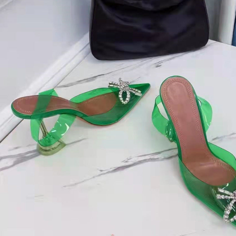Women's Bow Transparent High Heels - Convenient store