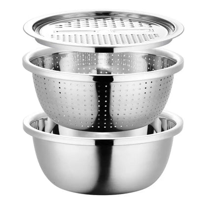 Stainless Steel Grater Plate Vegetable Cutter Rice Sieve Three-piece Set Convenient store