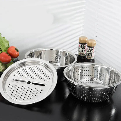Stainless Steel Grater Plate Vegetable Cutter Rice Sieve Three-piece Set Convenient store