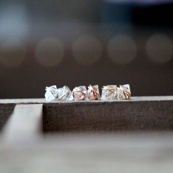 Rose Gold Herkimer Diamond Studs by Saressa