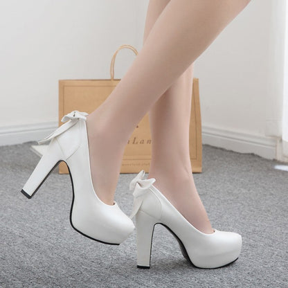 Round toe bow high heels - Convenient store