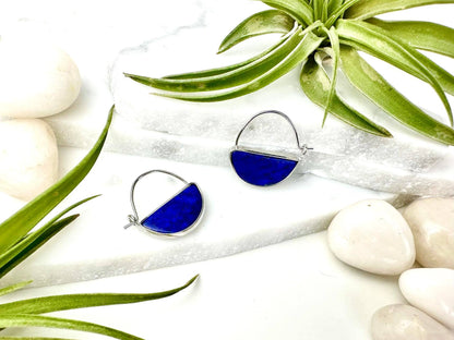 Lapis Lazuli Half Moon Hoops