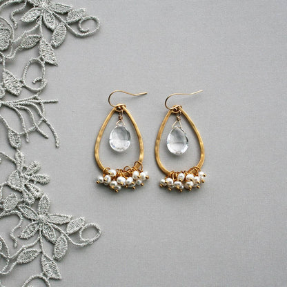 Crystal and Pearl Teardrop Earrings