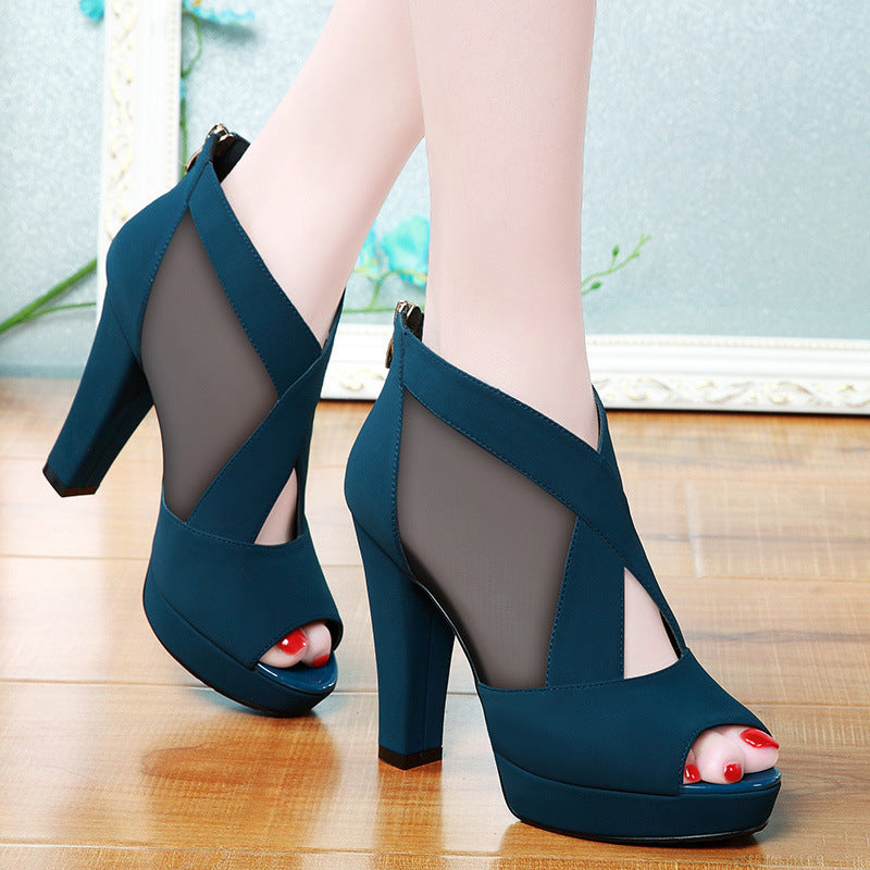 Mesh fish mouth high heels - Convenient store