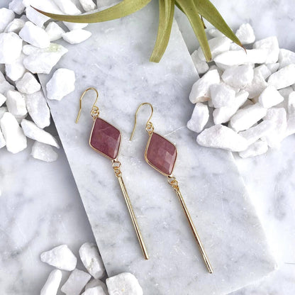 Rose Quartz Diamond Bar Earrings