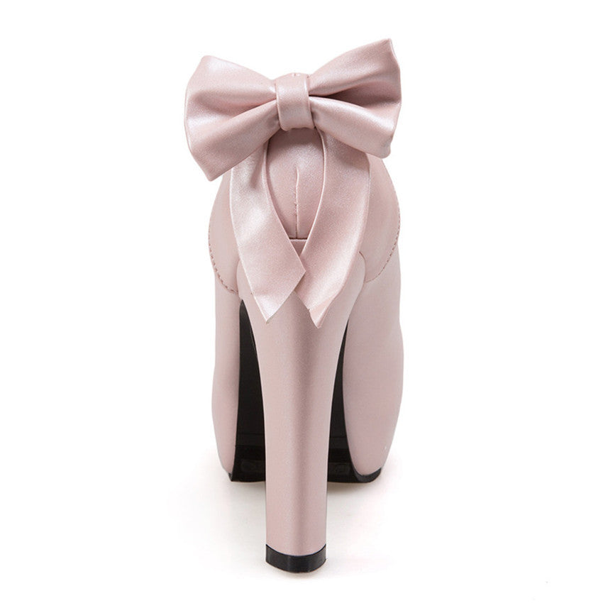 Round toe bow high heels - Convenient store