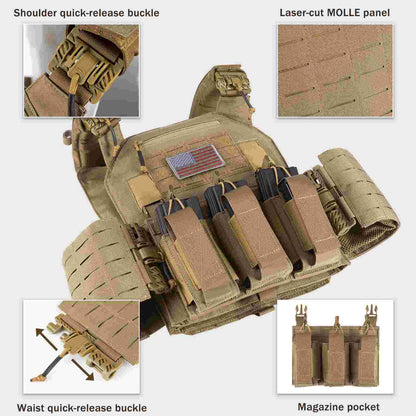 Votagoo 601 Laser Cut Molle Vest Adjustable Plate Carrier Tactical Military Vest