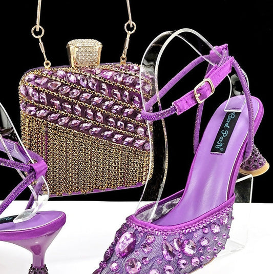 Large Rhinestone High Heel Sandals Three-dimensional Tassel Handbag Set - Convenient store