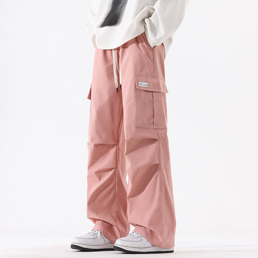 Couple American Retro High Street Fashionable Pleated Straight Cargo Pants