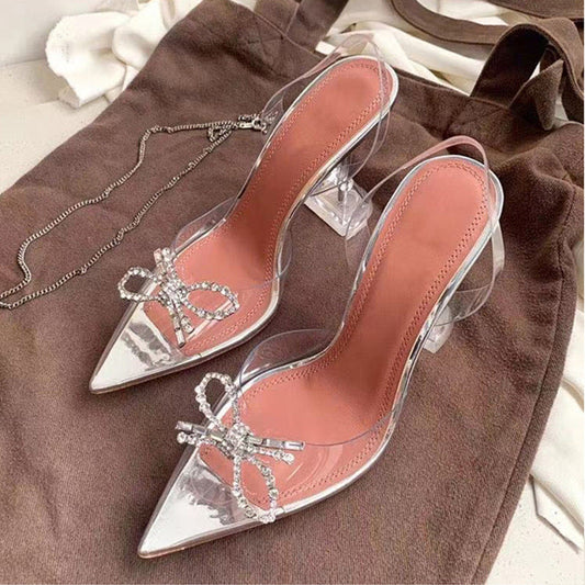 Women's Bow Transparent High Heels - Convenient store
