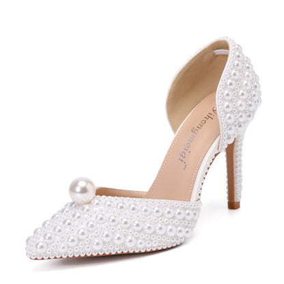 Women's Low-cut Pointed-toe Stilettos Pearl Wedding Shoes - Convenient store