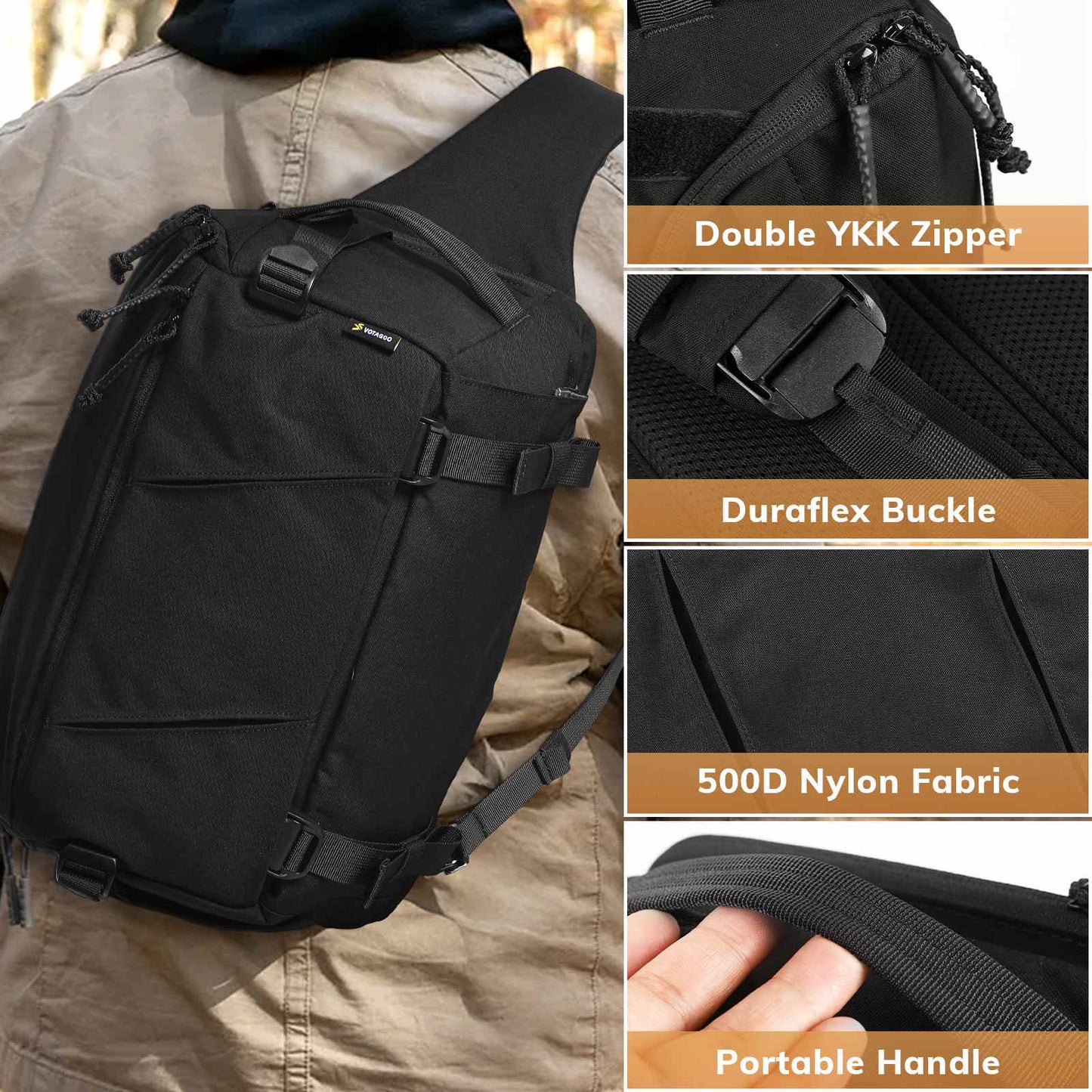Votagoo Outdoor 13L Tactical Sling Bag 500D Nylon Military Shoulder Pouches