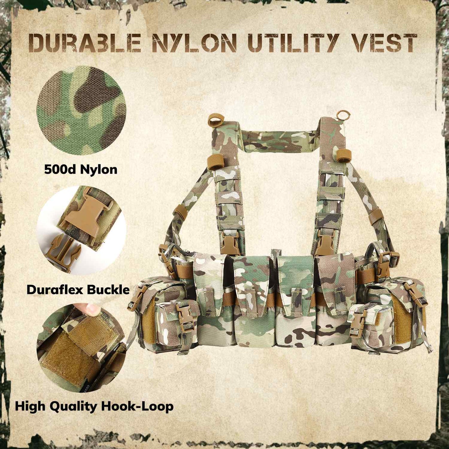 Votagoo Tactical Chest Rig with 5.56/7.62 Magazine Pouches & Detachable MOLLE System