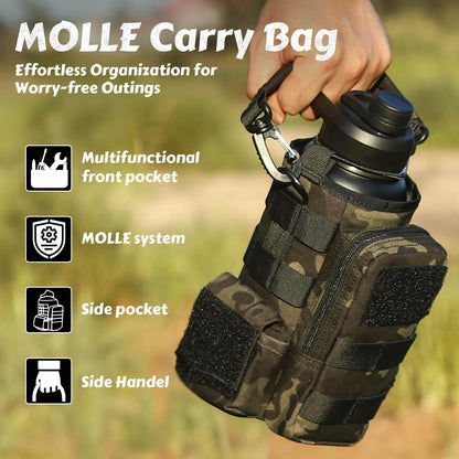 Votagoo 64Oz Half Gallon Stainless Steel Insulated Tactical Water Bottle with Metal Military Water Bottle Tactical Carrier Bag