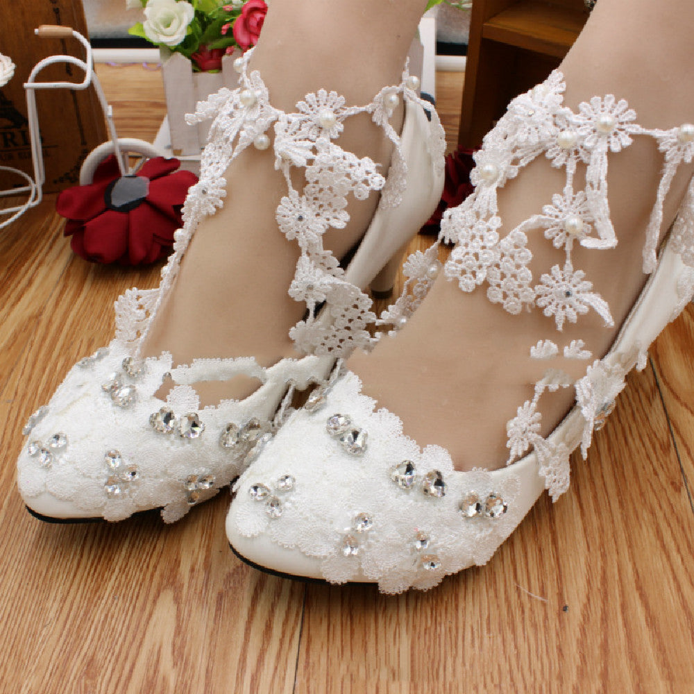 Wedding White Anklet High Heels - Convenient store