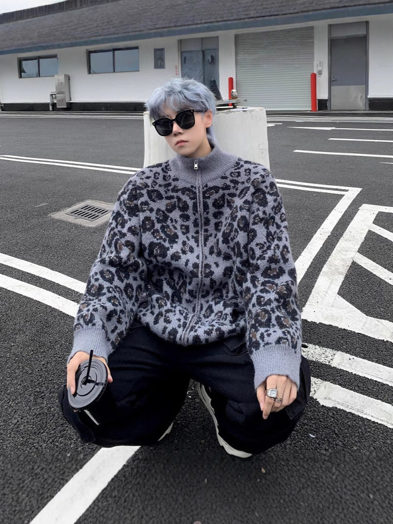 American Fashion Brand Leopard Cardigan Sweater Men