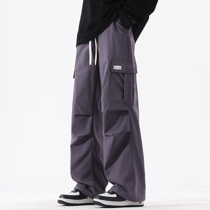 Couple American Retro High Street Fashionable Pleated Straight Cargo Pants