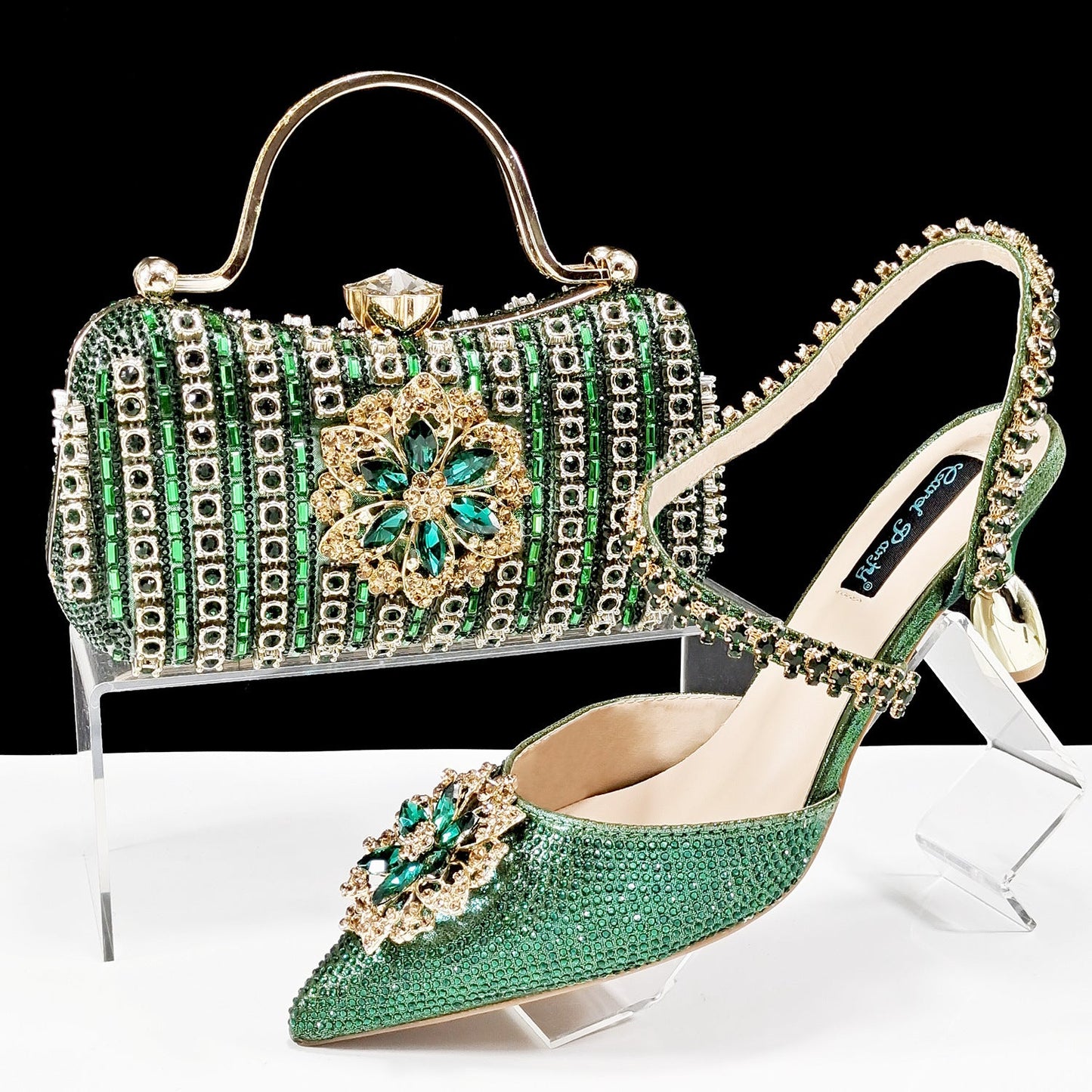 Sexy Women's Shoes And Bags Suit Drill Buckle Flower Decorative Ankle Drill Chain With Hard Clutch - Convenient store