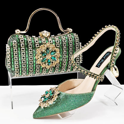 Sexy Women's Shoes And Bags Suit Drill Buckle Flower Decorative Ankle Drill Chain With Hard Clutch - Convenient store