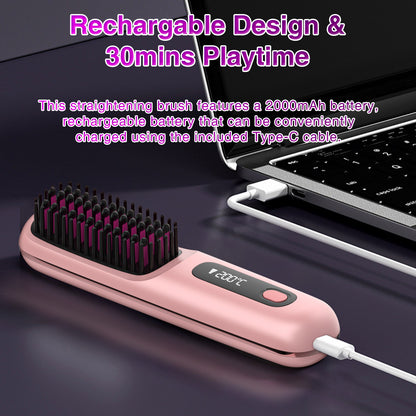 S7 Portable Cordless Hair Straightening Brush With LED Display - Lightweight Mini Negative Ion Hot Brush, USB Rechargeable Women's Travel Essentials Gift, Scald Protection - Convenient store