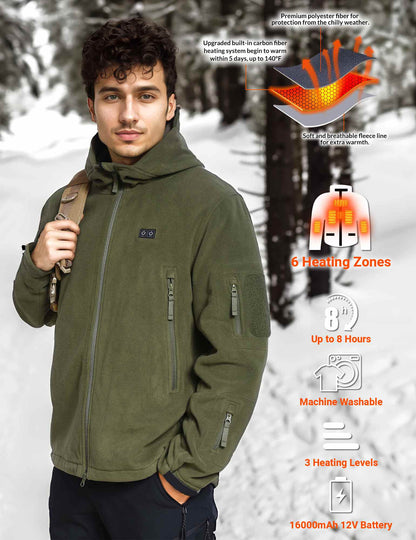ANTARCTICA GEAR Fleece Heating Jacket, Fit Zip Hood Winter Jacket For Men