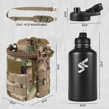 Votagoo 64Oz Half Gallon Stainless Steel Insulated Tactical Water Bottle with Metal Military Water Bottle Tactical Carrier Bag