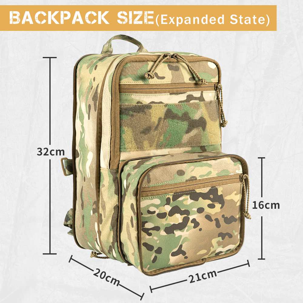 Votagoo D3 Flat Pack 2.0 Tactical Expandable Backpack Multi-purposed MOLLE Pack Camo