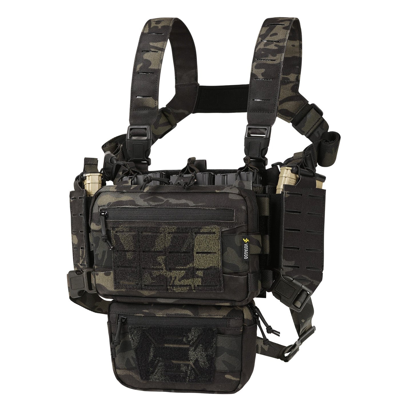 Votagoo Tactical Chest Rig，Molle Modular Micro Fight Chest Rigs Adjustable&Detachable with 5.56/7.62 Magazine Pouch