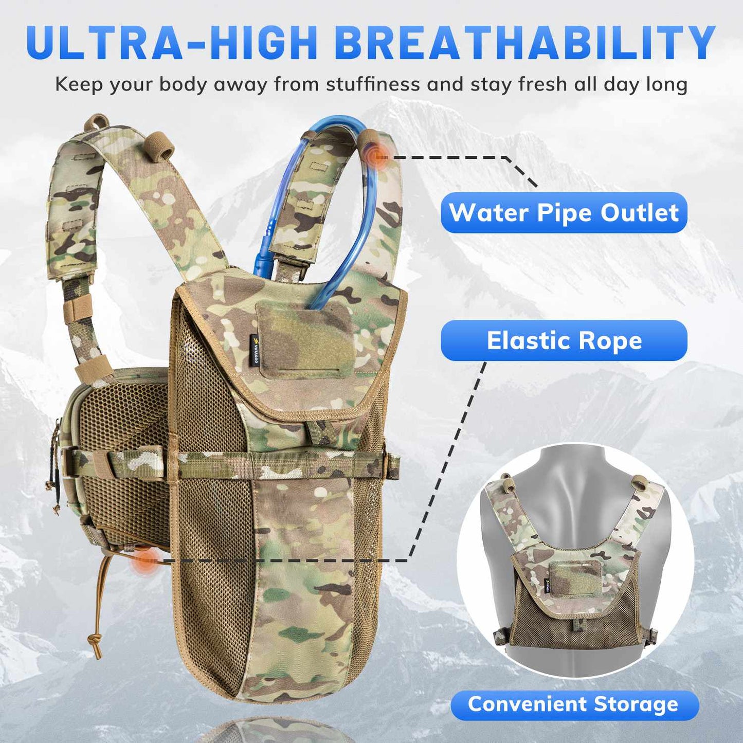Votagoo Tactical Lightweight Running Hydration Vest with 2L Water Bladder Bag