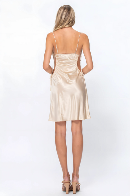 Cannes Keyhole Satin Mini Dress