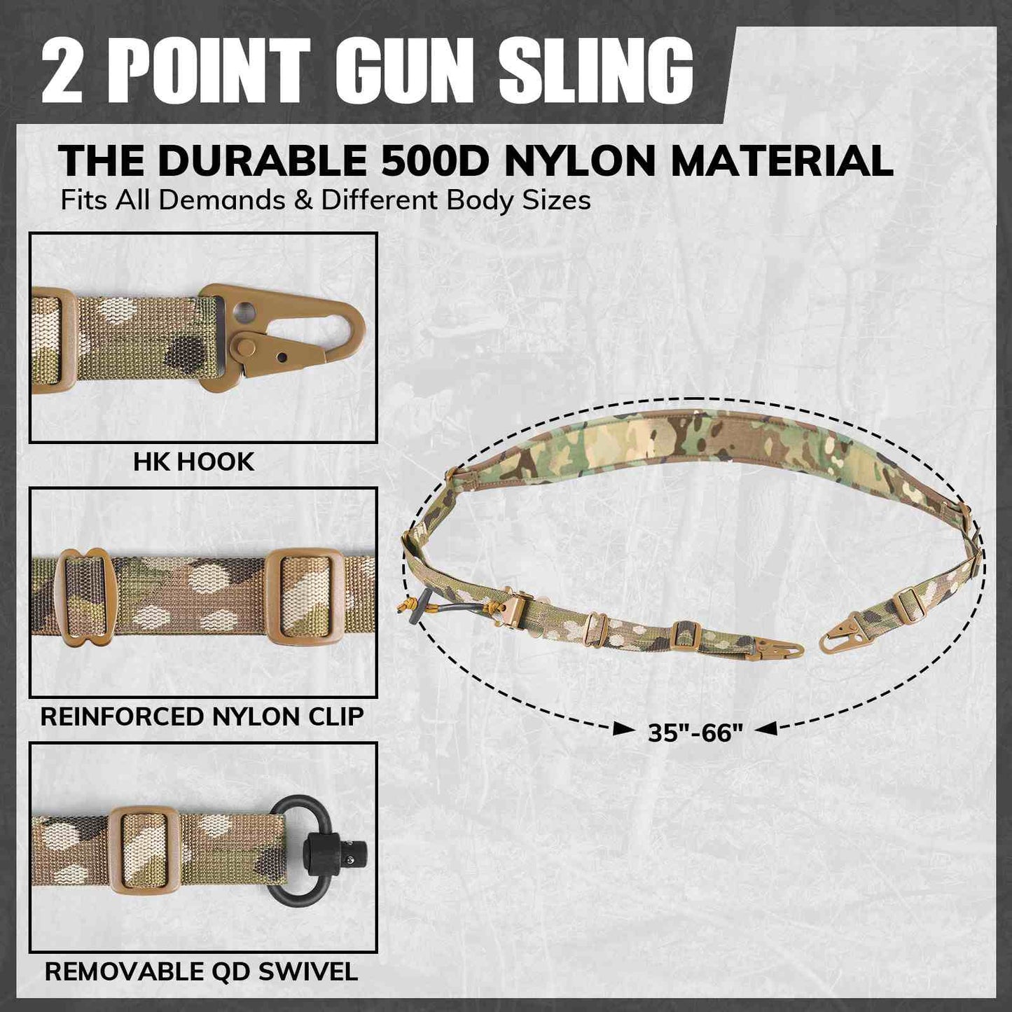 Votagoo Tactical 2 Point Sling, Quick Adjust Gun Sling with HK Hook