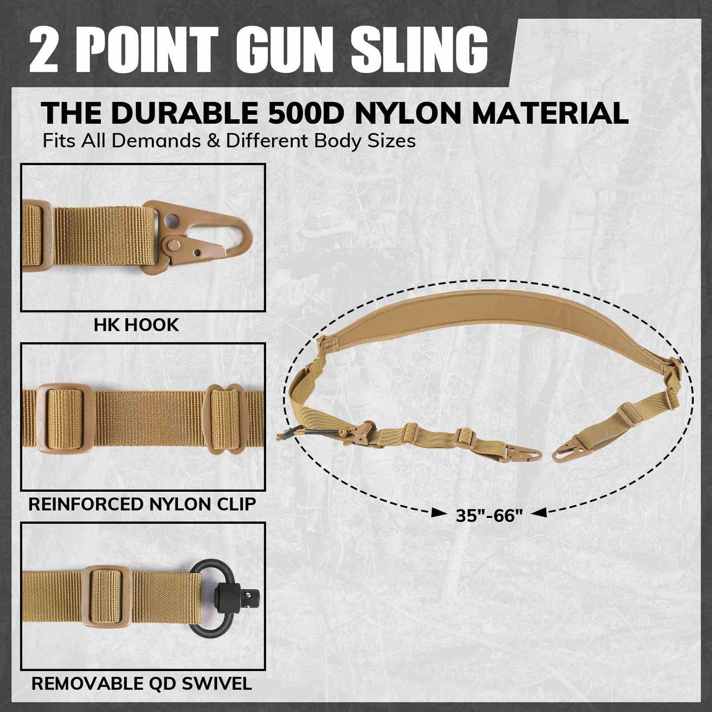 Votagoo Tactical 2 Point Sling, Quick Adjust Gun Sling with HK Hook