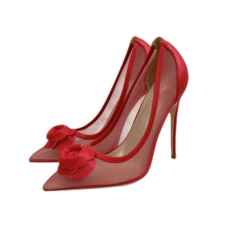 Mesh Ladies High 12CM Pointed Toe Stiletto Low-cut Shoes Sandals - Convenient store