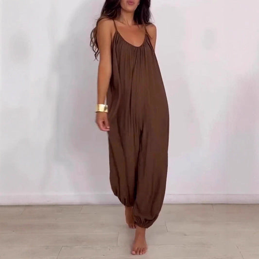 Loose Casual Solid Color Hollow-out Camisole Women's Jumpsuit