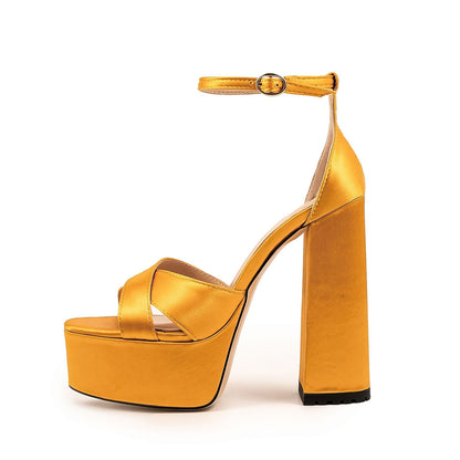 Waterproof Platform Thick Heel Ankle-strap Buckle High Heels - Convenient store