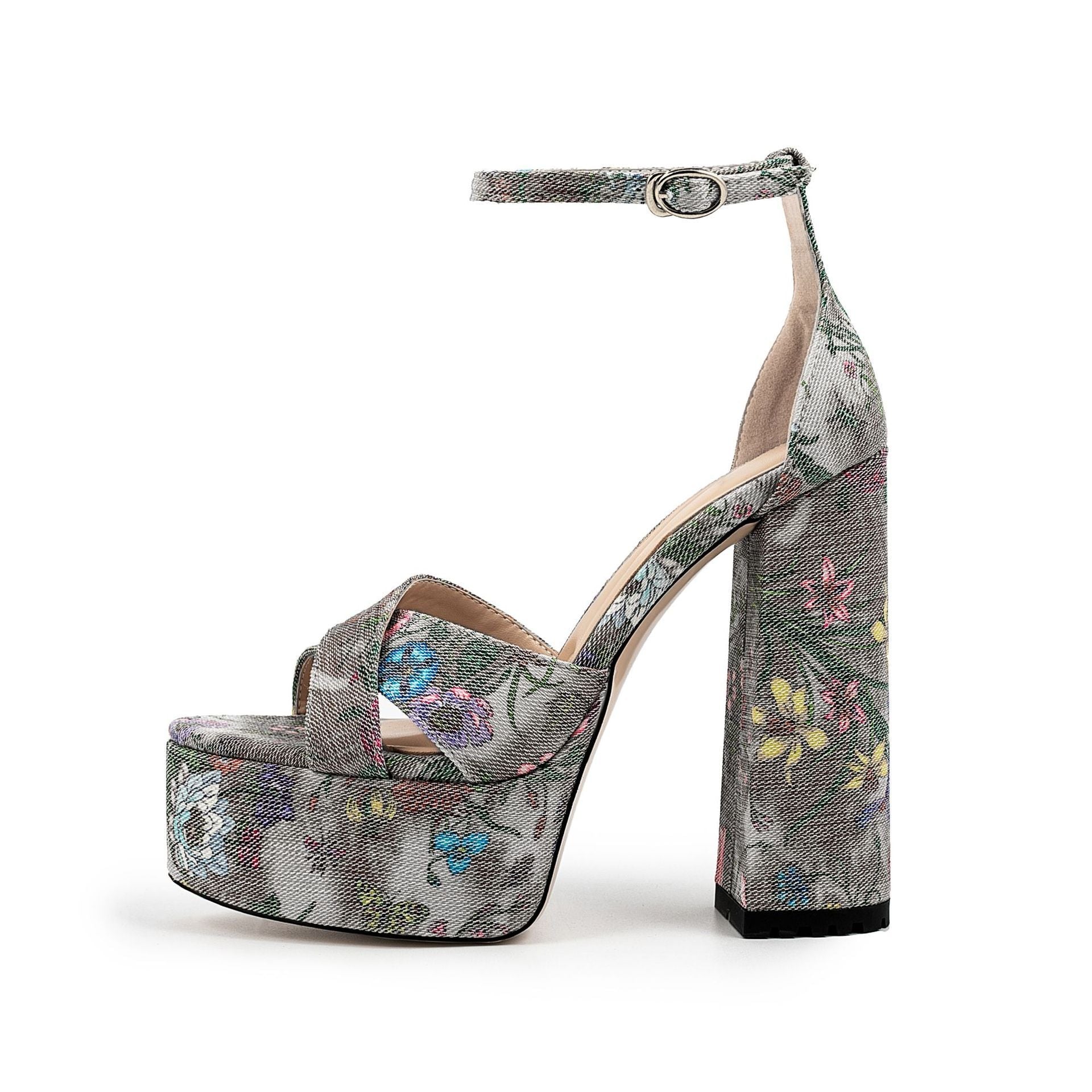 Waterproof Platform Thick Heel Ankle-strap Buckle High Heels - Convenient store